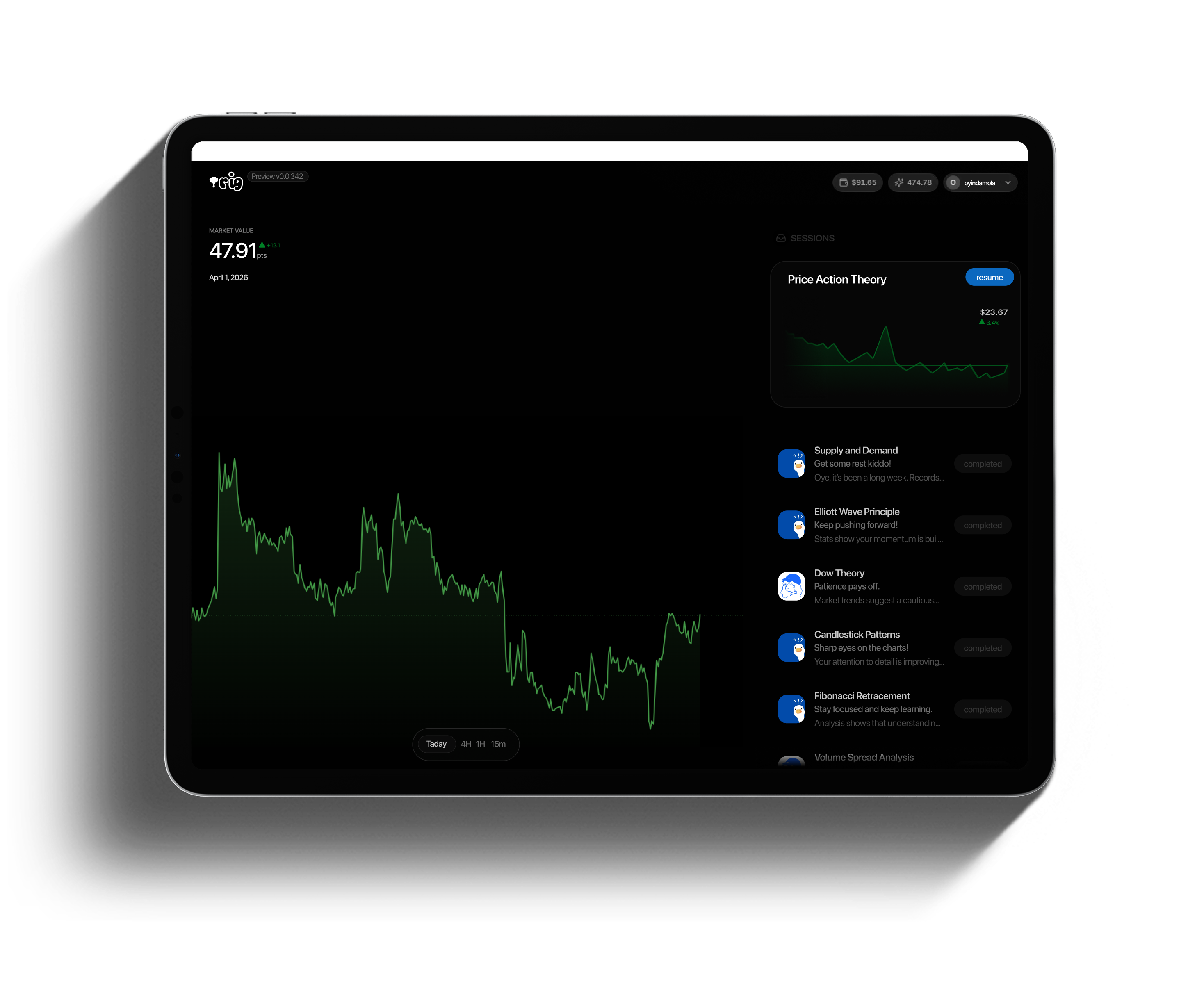 Rig’s market practice workspace shown on an iPad